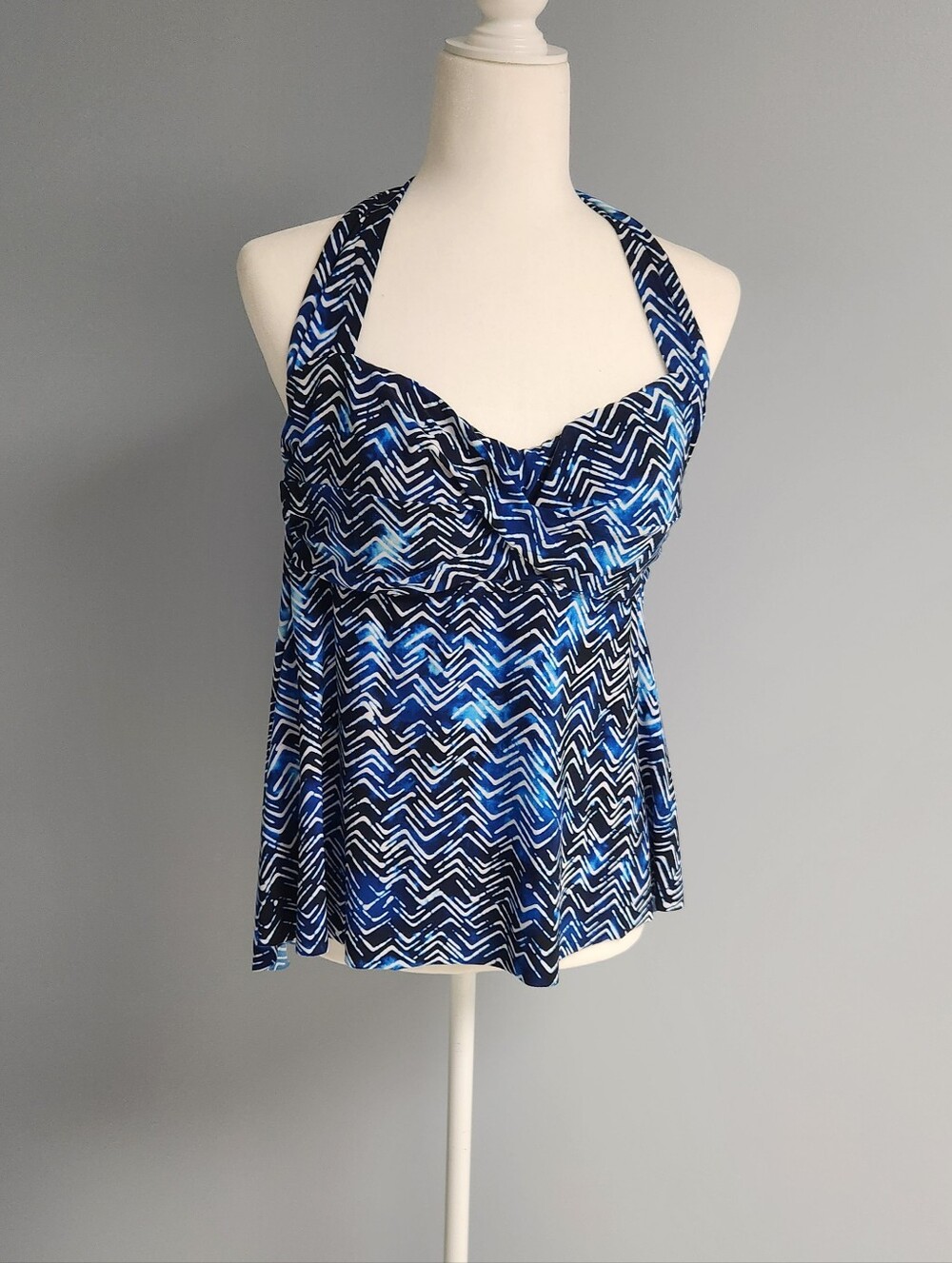 Aqua Green Blue Chevron Halter Tankini Top